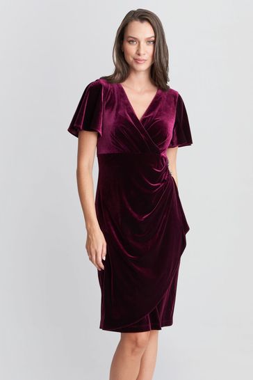 Gina Bacconi Red Kadie Velvet Dress With Embellishment Detail