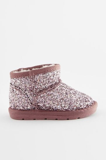 Buy Pink Glitter Mini Faux Fur Lined Water Repellent Pull On Boots from Next Netherlands