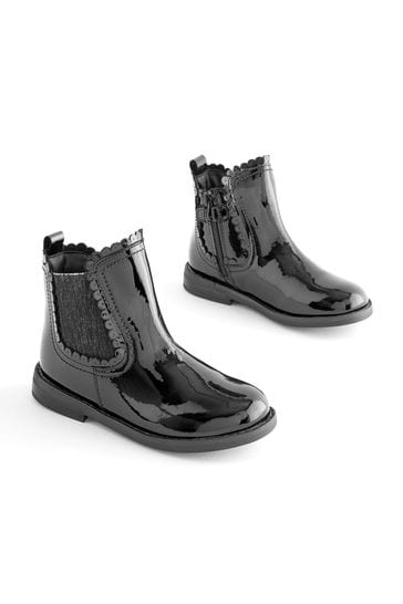 Buy Black Patent Leather Standard Fit F Scallop Chelsea Boots