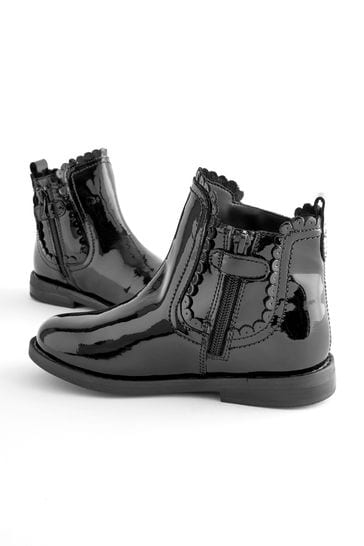 Buy Black Patent Leather Standard Fit F Scallop Chelsea Boots