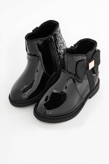 Buy Black Patent Bow Ankle Boots from Next Luxembourg