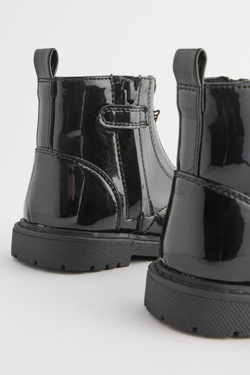 Buy Black Patent Zip Front Charm Detail Ankle Boots from Next Germany