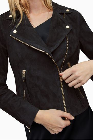 Black suede shop biker jacket womens