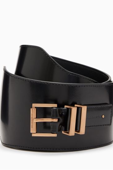 AllSaints Black Patent Dani Belt