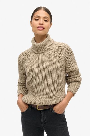 Superdry Natural Slouchy Stitch Roll Neck Knit Jumper