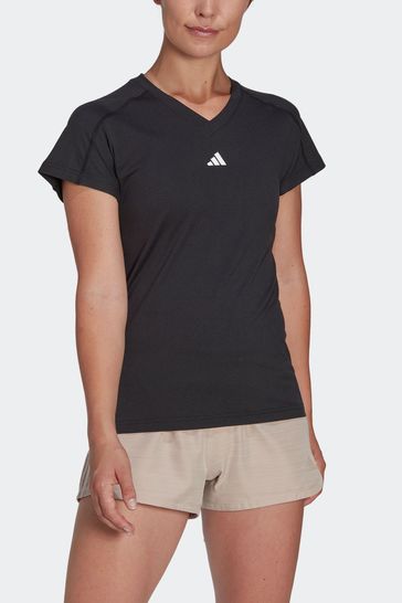 Buy adidas Black Performance Essentials Train Next Minimal T-Shirt Branding Aeroready from USA V-Neck