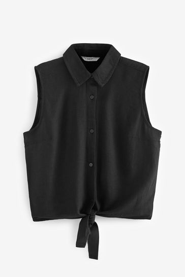 Black sleeveless collared shirt online