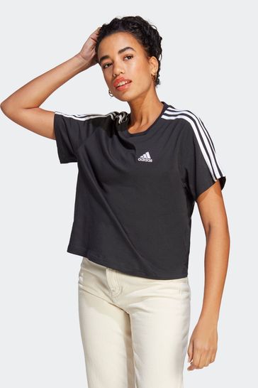 adidas Black Sportswear Essentials 3-Stripes Single Jersey Top