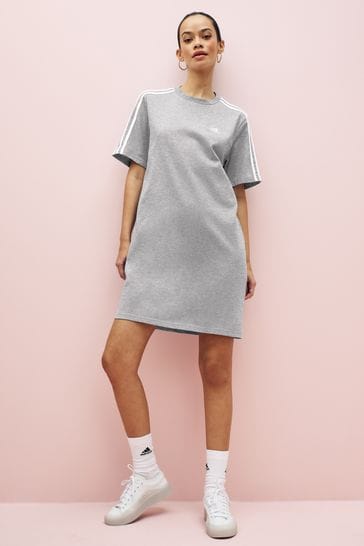 adidas Grey Sportswear Essentials 3-Stripes Single Jersey Boyfriend Tee Dress