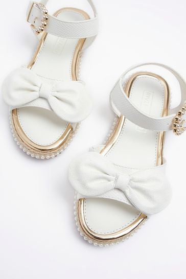Buy River Island Girls White Bow Pearl Espadrille Sandals from