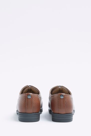 River Island Boys Embossed Point Wide Fit Brown Shoes