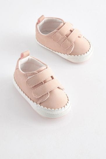 Pink Scallop Two Strap Baby Trainers (0-24mths)