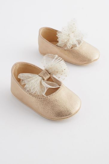 Gold Bow Ballet Occasion Baby Shoes (0-24mths)
