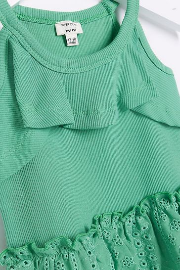 Buy River Island Girls Green Broidery Peplum Cami T Shirt from
