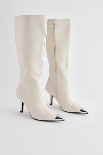 Bone White Forever Comfort® Toe Cap Heeled Knee High Boots