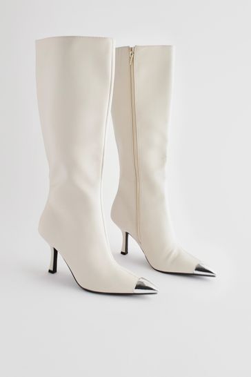 Bone White Forever Comfort® Toe Cap Heeled Knee High Boots