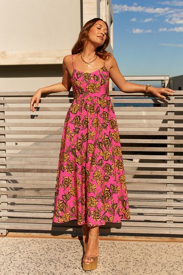 Pink strappy midi dress best sale