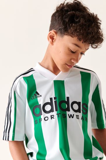 Adidas white striped shirt new arrivals