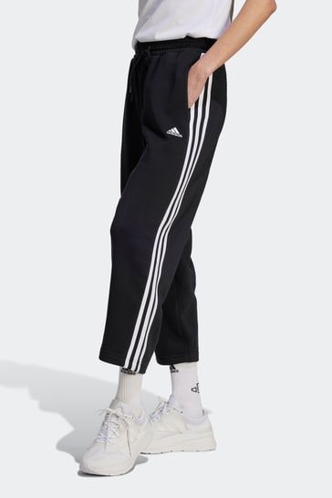 adidas Black Sportswear Essentials 3-Stripes Open Hem Fleece Joggers