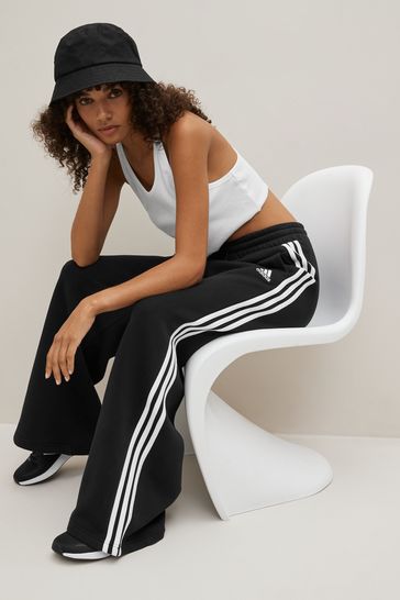 adidas Black Sportswear Essentials 3-Stripes Fleece Wide Joggers