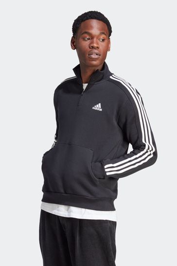 adidas Black Essentials Fleece 3-Stripes 1/4-Zip Sweatshirt