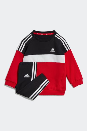 adidas Black/Red Sportswear Tiberio 3-Stripes Colorblock Tracksuit Set Kids
