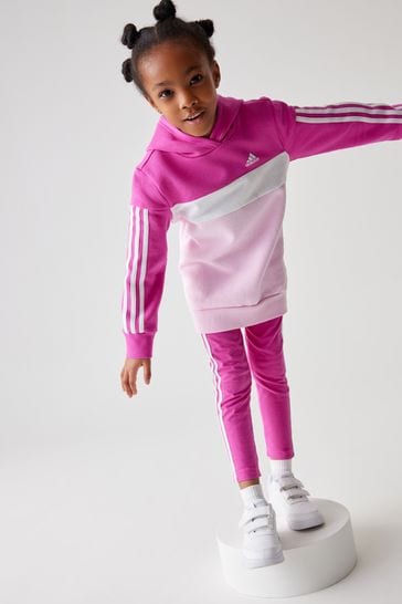adidas Pink Sportswear Tiberio 3-Stripes Colorblock Fleece Leggings Set Kids