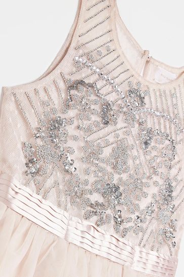 River Island Girls Pink Cold Shoulder Rosette Hem Dress