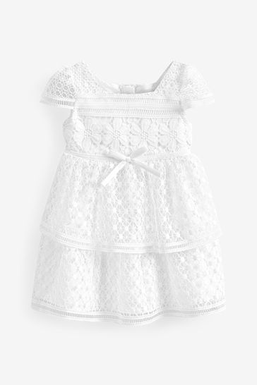 River Island Girls White Lace Tierred Waisted Dress