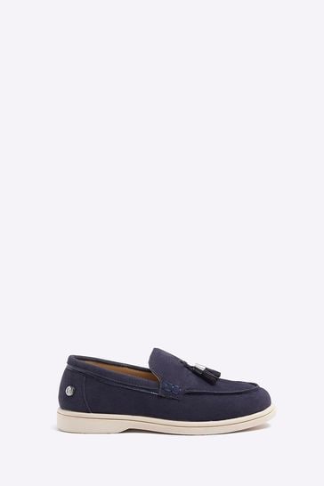 River Island Navy Blue Boys Tassel Loafers