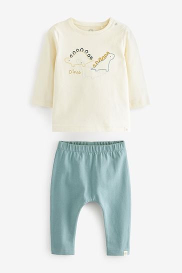 Teal Blue Dinosaur Baby T-Shirt And Leggings 2 Piece Set