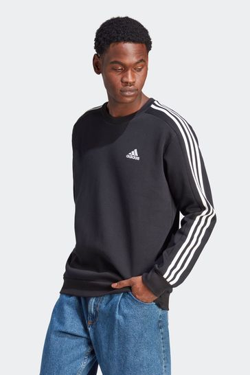 adidas Black Essentials Fleece 3-Stripes Sweatshirt