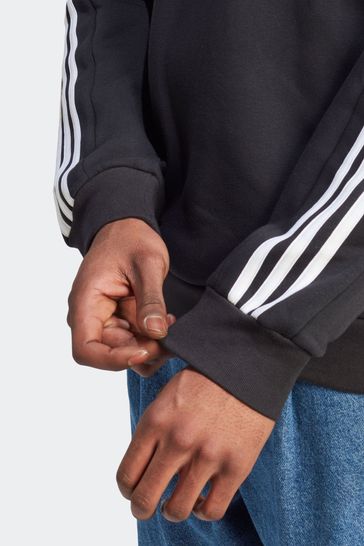Black adidas sweatshirt with white stripes discount