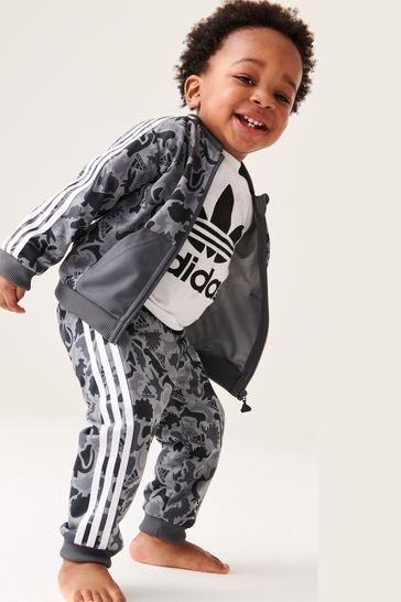 adidas Grey Infant Dino Camo Allover Print Shiny Polyester Tracksuit