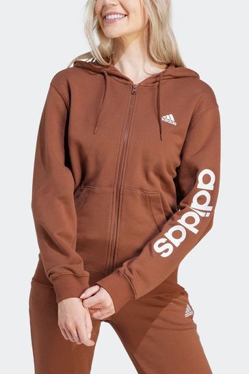 Buy adidas Brown Linear Logo Full Zip Hoodie from Next Netherlands