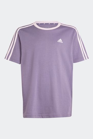 adidas Purple Loose Fit Boyfriend Sportswear Essentials 3-Stripes Cotton T-Shirt