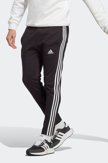 adidas Black Sportswear Essentials Single Jersey Tapered Open Hem 3-Stripes Joggers