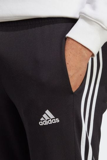 adidas Black Sportswear Essentials Single Jersey Tapered Open Hem 3 Stripes Joggers