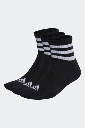 adidas Black Performance 3-Stripes Cushioned Sportswear Mid-Cut Socks 3 Pairs
