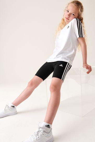 adidas Black Sportswear Essentials 3-Stripes Cotton Biker Shorts