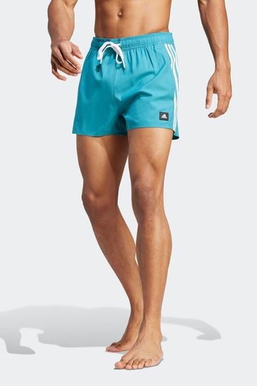 adidas Turquoise Blue 3-Stripes Clx Very-Short-Length Swim Orange Shorts