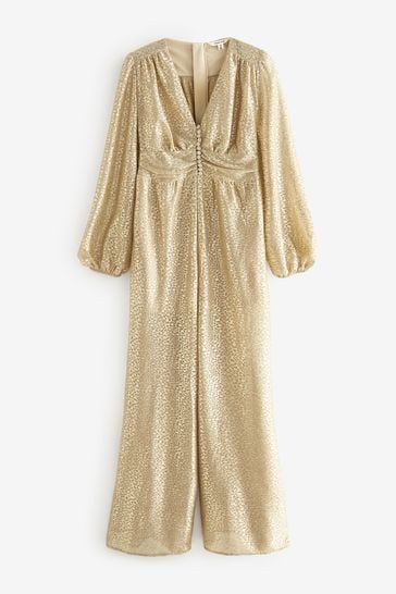 Buy Gold Metallic Myleene Klass Gold Metallic Long Sleeve Jumpsuit from Next Luxembourg