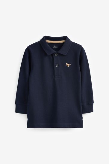 Navy Long Sleeve Plain Polo Shirt (3mths-7yrs)