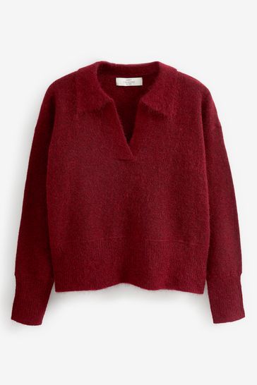Buy Red Premium Wool Blend V Neck Collared Jumper from Next Singapore
