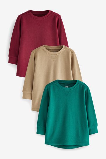 Rust/Blue/Brown 3 Pack Long Sleeve Textured T-Shirts (3mths-7yrs)
