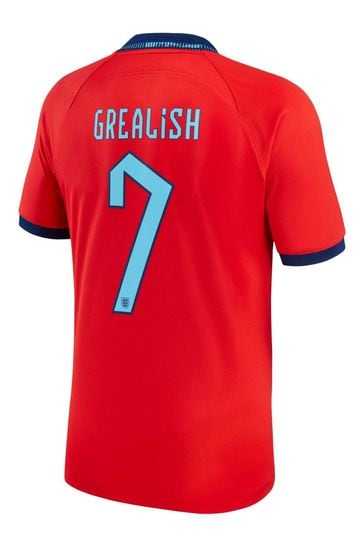 Buy Nike Red Grealish 7 England Away Stadium Football Shirt 2022