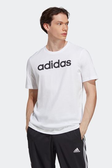 adidas White Essentials Single Jersey Linear Embroidered Logo T-Shirt
