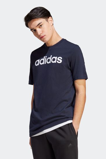 adidas Navy Blue Sportswear Essentials Single Jersey Linear Embroidered Logo T-Shirt