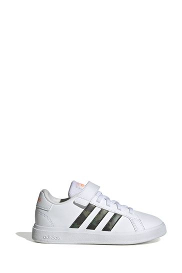 adidas White/Black Sportswear Grand Court Lifestyle Court Elastic Lace And Top Strap Kids Trainers