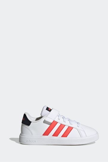 adidas Red/White Sportswear Grand Court Elastic Lace And Top Strap Trainers